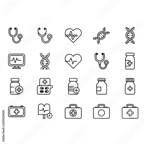 Healthcare and medical vector icons for digital platforms.