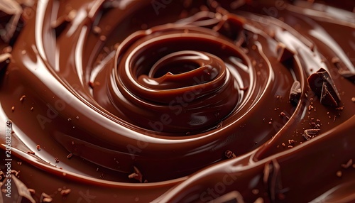 A close-up of rich, swirled chocolate with visible texture