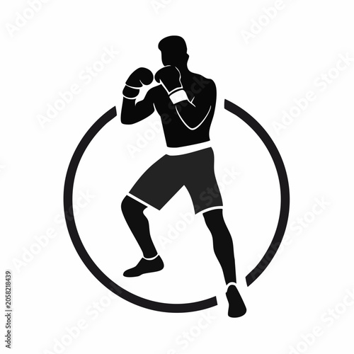 Dynamic silhouette of a boxer in a ready stance, perfect for sport and fitness branding, symbolizing strength and determination