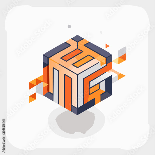 Dynamic isometric cube illustration with intricate geometric patterns, symbolizing modern technology and interconnected digital systems