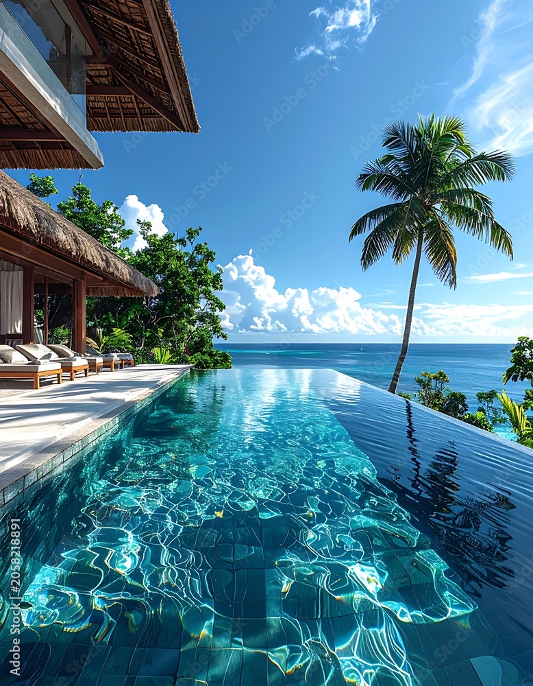 Obraz premium A serene tropical resort with an infinity pool overlooking the ocean (20)