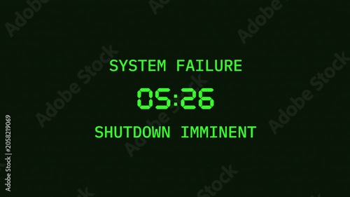System Failure Warning Countdown Animation with CRT Screen Effect 4K