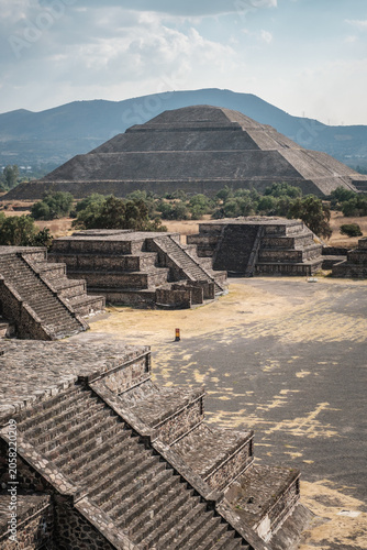 Scenery of the Pyramids of the Sun and Moon in Teotihuacan, Mexico