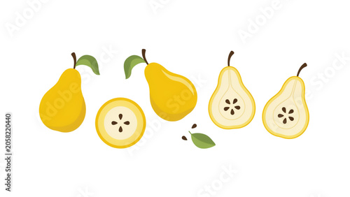 Quadro su tela Set of colorful cartoon pears with seeds and leaves in a playful arrangement Vec