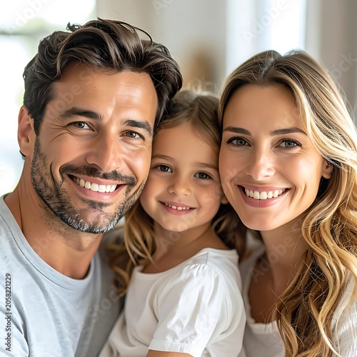 A smiling family of three posing together (3)