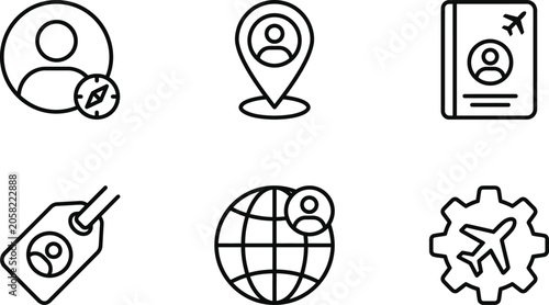 Icon Set of Location, Target, and Service Concepts with Simple Line Art, Circular Shapes, and Warning Elements for Ui Design and Navigation Symbolism