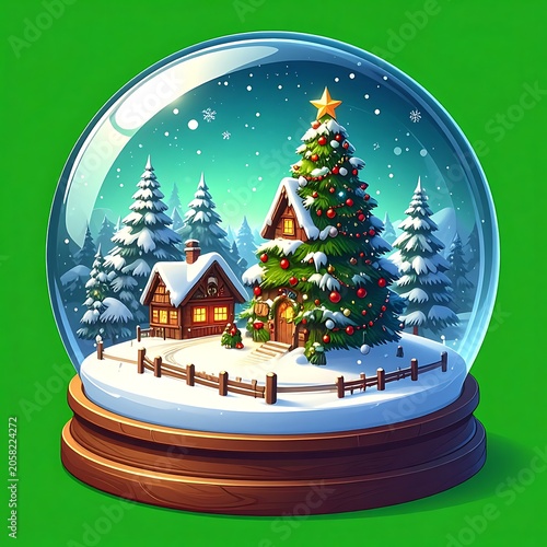 A snow globe with a snowy scene inside