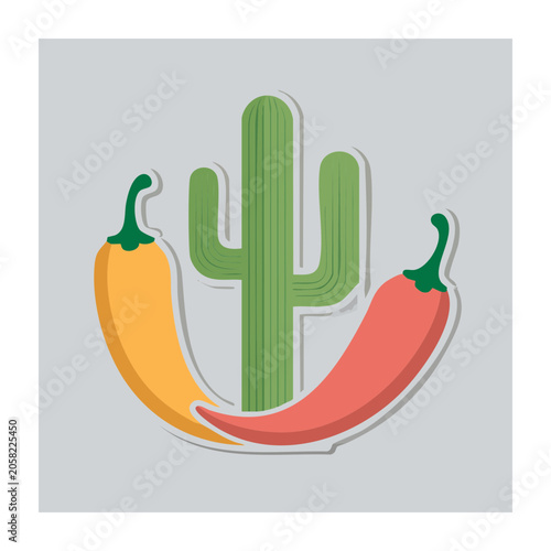 Flat design illustration of cactus and chili peppers