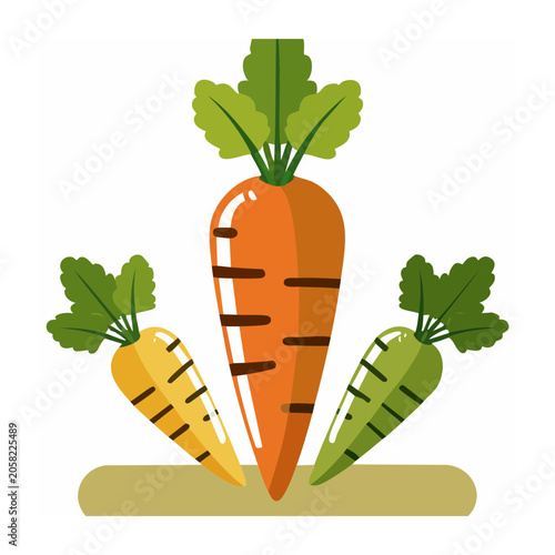 Flat Design Illustration of Carrots with Green Tops