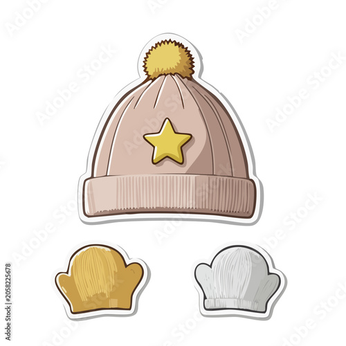 Winter Beanie and Mittens Illustration