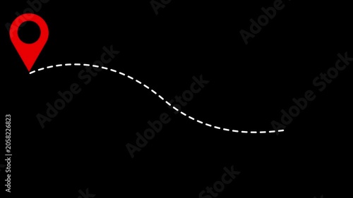  red location pin icon animations connected by dotted path on white background and green screen. 4K animated for business video concept.