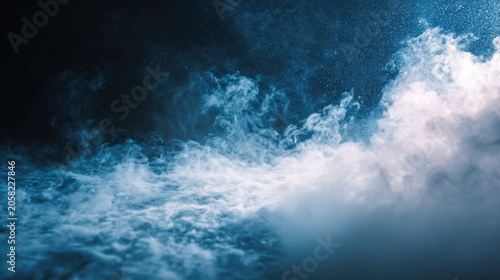 Dramatic Swirling Dark Blue and White Abstract Smoke Texture on Black Background pattern