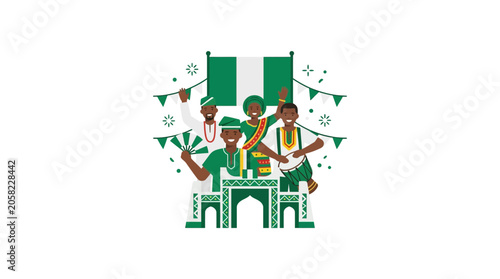 Photos Happy Nigerian People Celebrating with Flag and Traditional Dress