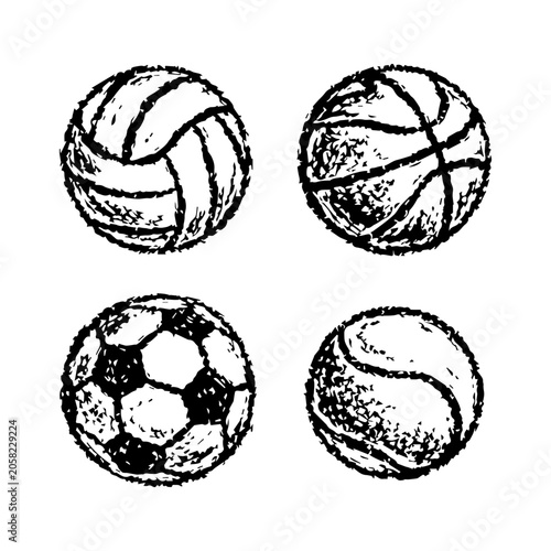 Hand Drawn Sports Ball Collection Sketch Illustration Set