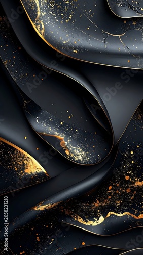 A dark, luxurious fabric with gold accents and smooth folds