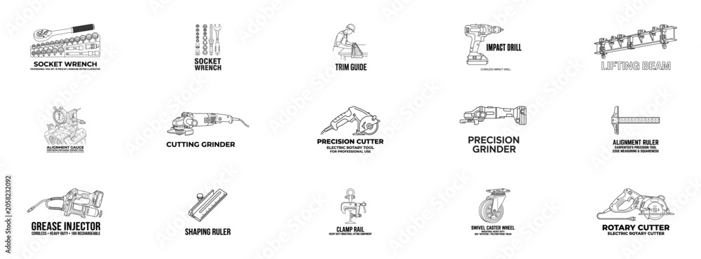 Valokuva Industrial Construction Tools Icon Set