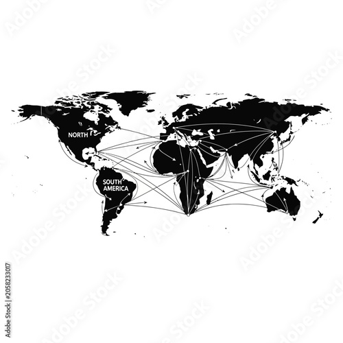 Global trade routes and transportation network map connecting north and south america with logistics transportation shipping connections international business commerce
