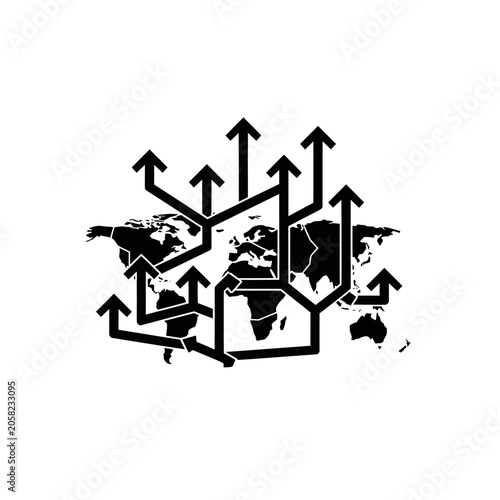 Global logistics direction and export business expansion routes over world map with directional arrows logistics business direction expansion strategy transport shipping