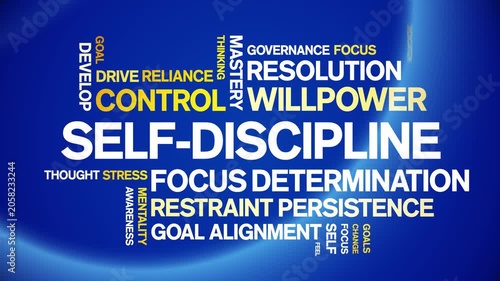 Self-Discipline animated word cloud-text design animation tag kinetic typography seamless loop.