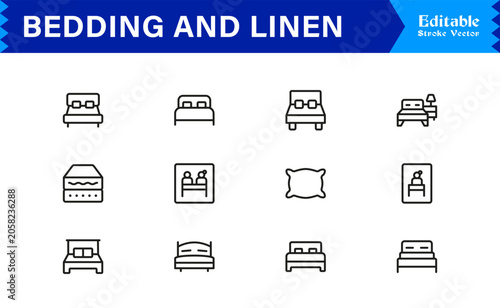 Foto Bedding And Linen Essentials Line Icon Set – Modern, Minimal, Vector Collection