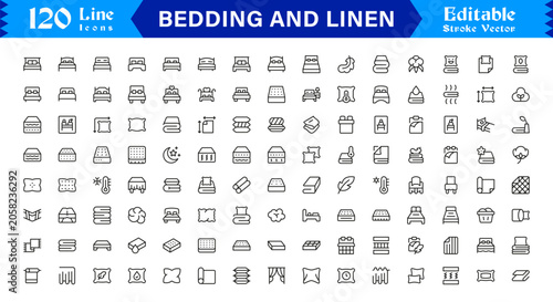 Quadro su tela Bedding And Linen Essentials Line Icon Set – Modern, Minimal, Vector Collection