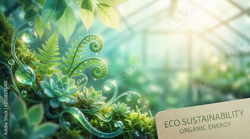 Eco Sustainability Fern Leaves with Soft Sunlight Botanical Illustration