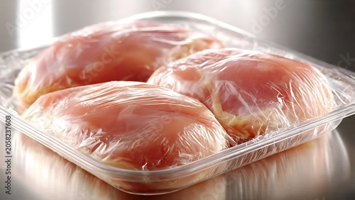 Close up of sliced cured ham on white plate.