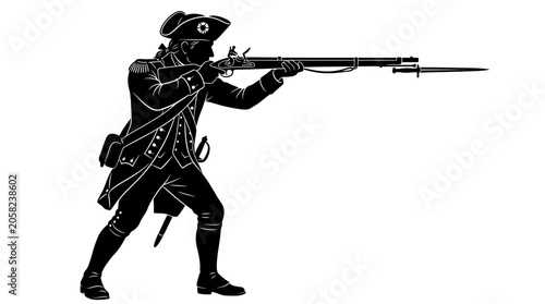 Revolutionary War Soldier Firing Musket.