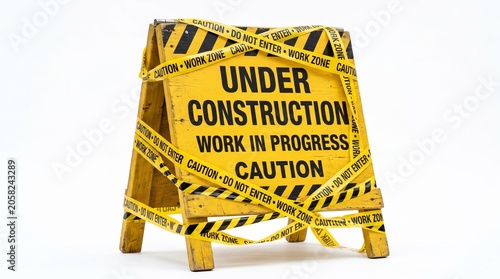 Under Construction Work in Progress Caution Sign with Tape