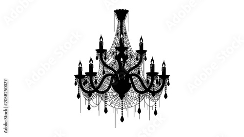 Cuadro en lienzo Gothic Chandelier in Cobwebs: A dramatic silhouette of a black chandelier, draped with eerie cobwebs and sparkling crystal accents, creating a hauntingly elegant atmosphere