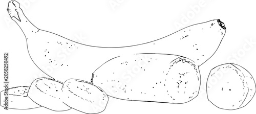 Line art illustration of bananas