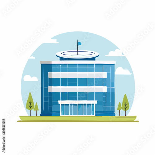 Modern Office Building with Glass Facade and Trees