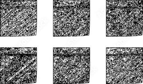 Six textured squares, line art