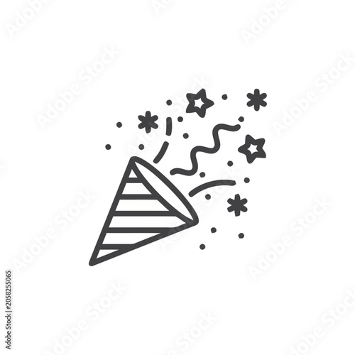 Party popper icon bursting with confetti and stars, celebration concept.