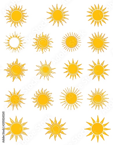 Fifteen yellow sun icons
