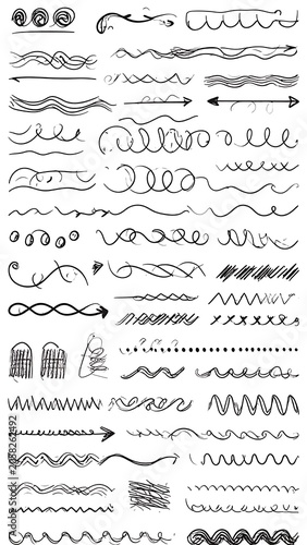 Hand-drawn line art elements