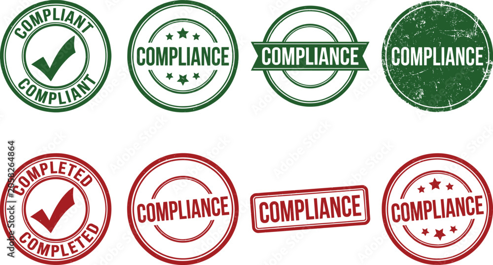 Fototapeta premium Compliance Stamp Badge Collection with Approved Verification Seals and Quality Assurance Labels for Business Vector Designs