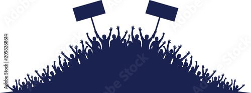 Photography Large Crowd Silhouette Vector Illustration with Protest Signs and Raised Hands f