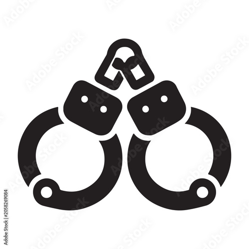 Handcuffs, police cuffs, law enforcement icon, black metal restraints isolated on White Background
