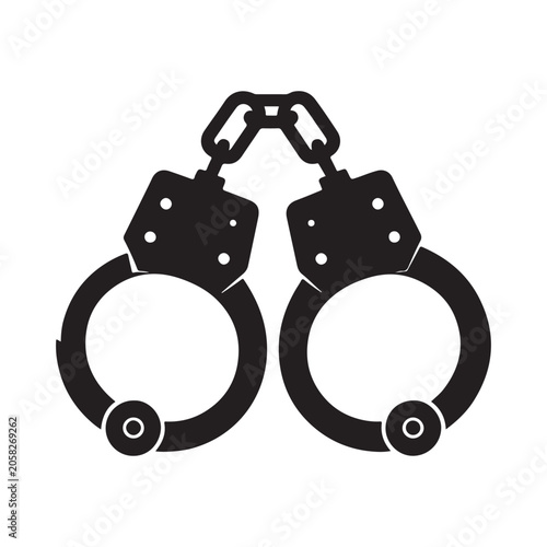 Handcuffs, police cuffs, law enforcement, crime, justice icons isolated on White Background