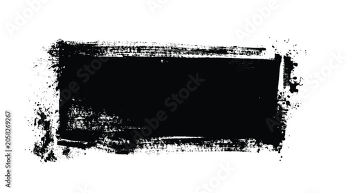 Brush stroke creates a bold rectangular block with uneven edges and scattered ink droplets.