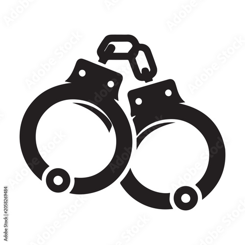 Handcuffs, police cuffs, law enforcement, crime, black icon isolated on White Background