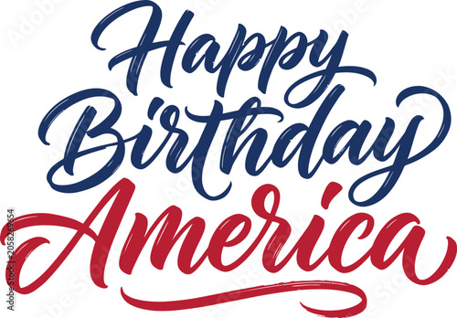 Canvas Print Happy birthday america calligraphy patriotic holiday greeting design
