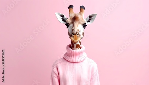 Giraffe in pink turtleneck