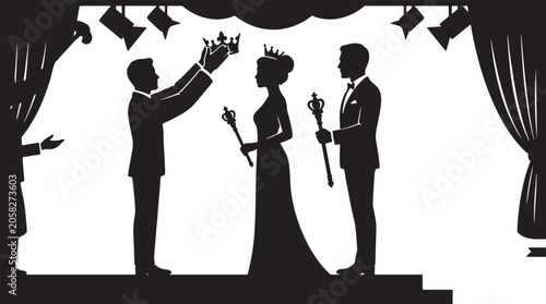 Canvas-taulu Royalty Coronation Ceremony, Queen Crowned on Stage, King and Queen Silhouette,