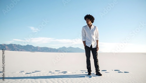 Man in white shirt desert