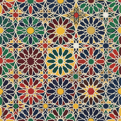 Colorful geometric floral pattern design.