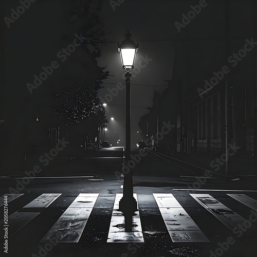 Lighted lamp post at night