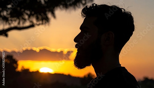 Man's profile at sunset