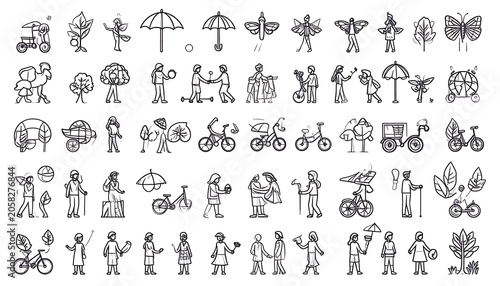 Many people, nature, bikes